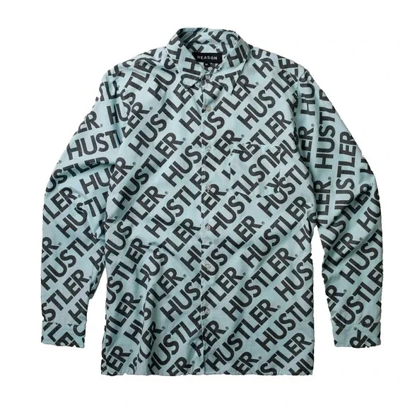 Reason Men's Hustler Logo Light Blue Long Sleeve Oxford Button Down Shirt Size L - Picture 1 of 4